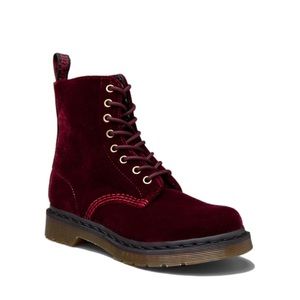 Dr Martens Cherry Red Velvet Combat Boots US 8